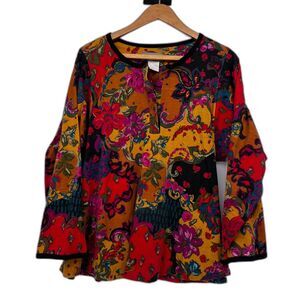 R Michael Alan Bold Vibrant Floral Print‎ Aline VTG Boho Maximalist Size Large